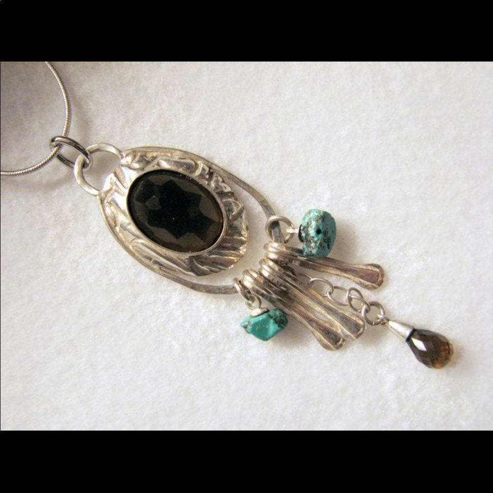 Sterling smokey topaz turquoise pendant/necklace